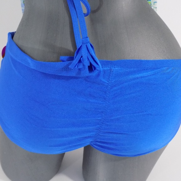 Raisins Swim Raisins L Bikini Set Fringe Halter Top Blue Bottom Poshmark